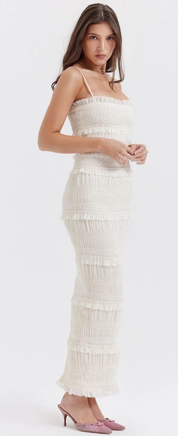 SOLANA IVORY SEQUIN PLEAT MAXI DRESS. Size XL - Image 14