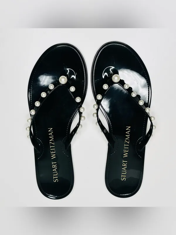 Stuart Weitzman Goldie Black Shiny Jelly Flip Flop Sandal Shoe NWOB - Image 12