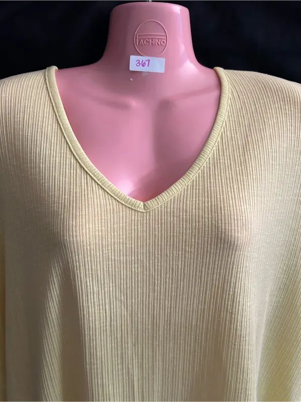 Old Navy Women’s V-Neck Ribbed Short Sleeve Top Light Yellow LG - Image 5