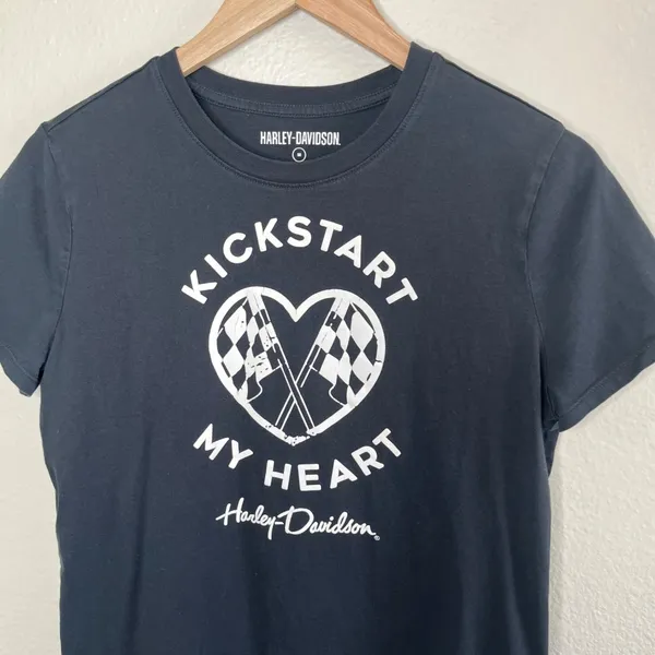 Harley-Davidson Womens Medium Black Tee "Kickstart My Heart" Top - Image 4