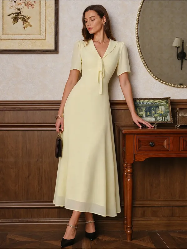RIHOAS Pale Yellow Tie-Front Maxi Dress - Image 2