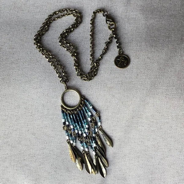 Vintage boho fringe necklace Brown - Image 2