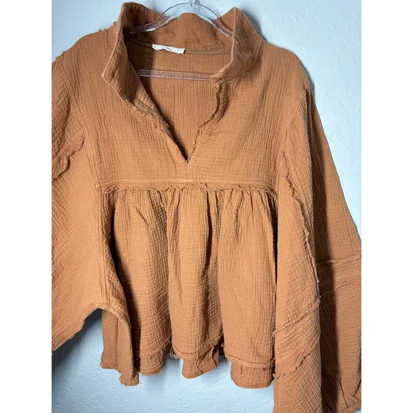 Talulah Boho Balloon Sleeve Gauze Top Sz L Cotton Lagenlook - Image 3