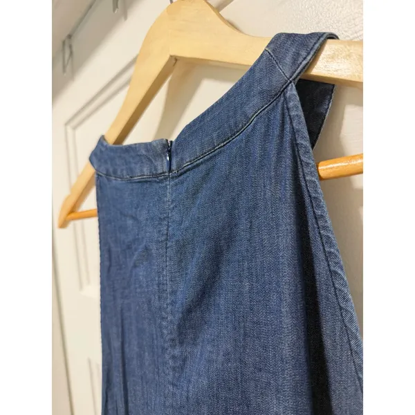 Banana Republic Blue Denim Halter Dress Ruffle Bow Shift Pockets Sleeveless - Image 7