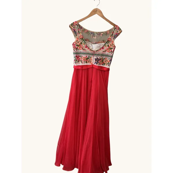 Sherri Hill Red Floral Embroidered Beaded Chiffon A-Line‎ Evening Gown Dress 10 - Image 8