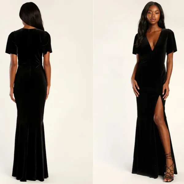 LULU's Prom Wedding Sexy Sophisticated Romantic Elegant Holiday FlowyVelvet Maxi - Image 3
