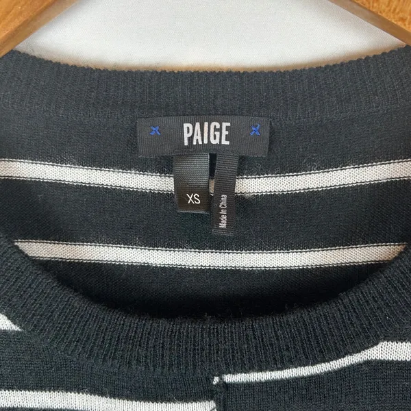 PAIGE Womens XS Merino Wool Blend Black White Striped Knit Sweater Long‎ Sleeve - Image 3