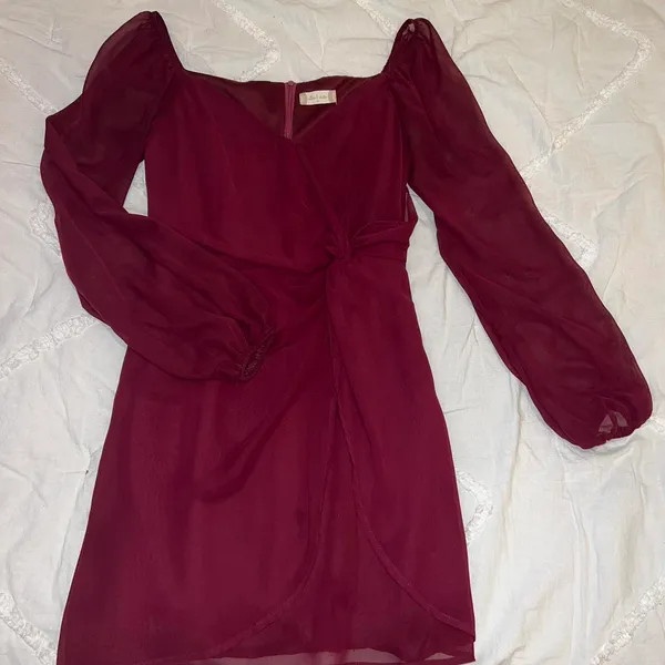 Altar'd State Chiffon Burgundy Mini Dress. Size Medium - Image 2