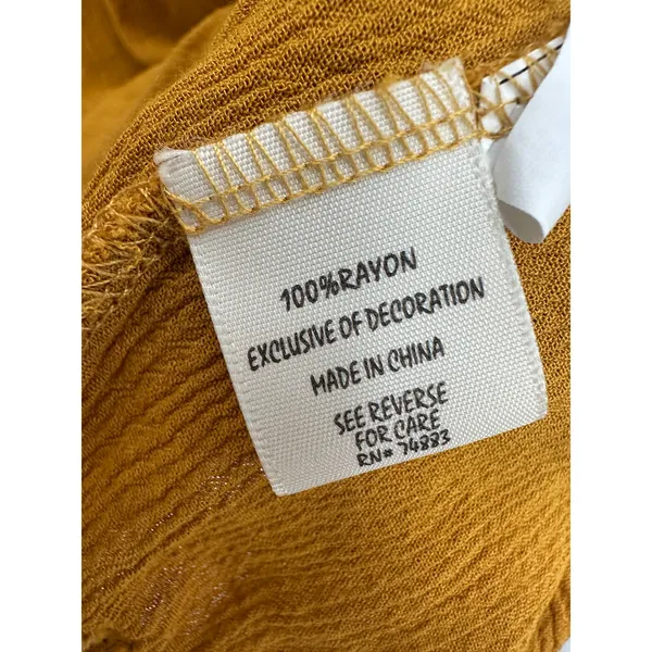 Adiva Top Women XL Mustard Yellow Boho Babydoll Casual Lagenlook‎ Embroidered - Image 7