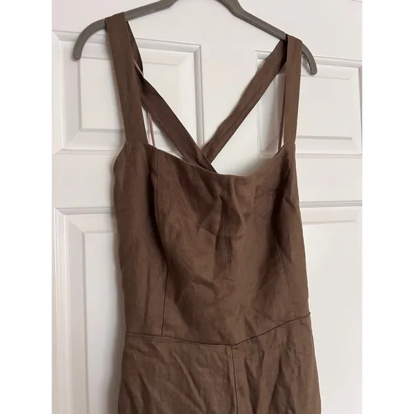 NEW Reformation Autumn Linen Jumpsuit Size 4‎ Mushroom Brown Wide Leg One Piece - Image 10