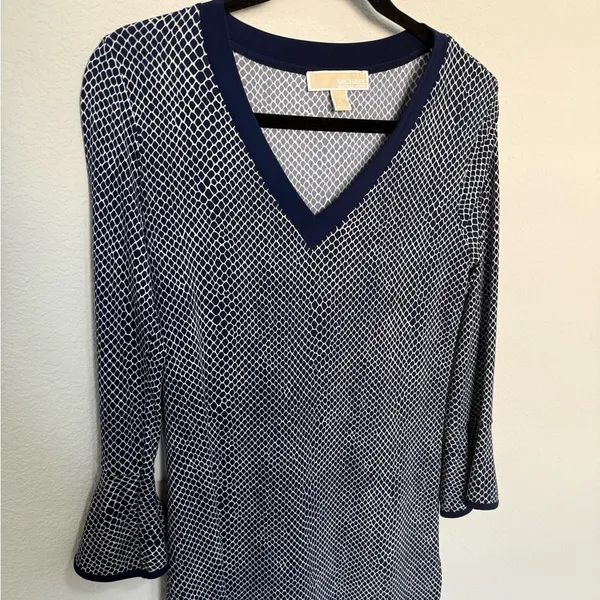 MICHAEL Michael Kors Graph Mamba Flounce Dress Small Navy White Bell Sleeve - Image 3
