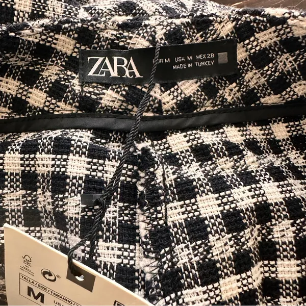 NWT ZARA Gingham straight leg Black and White Checkered Pants M - Image 9