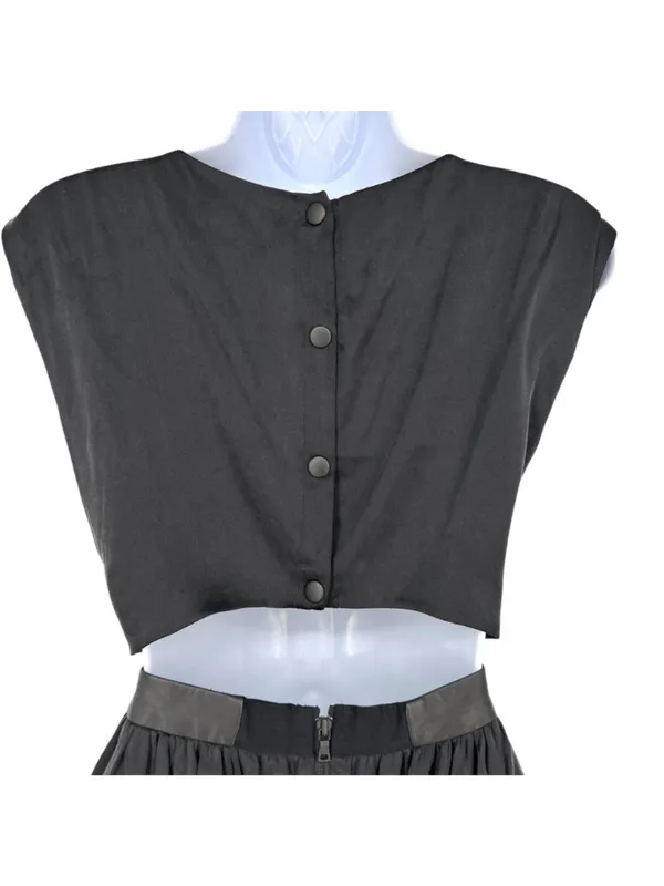 Alice + Olivia Black Silk Dress Cutout Back Leather Trim Mini Size Small Luxury - Image 6