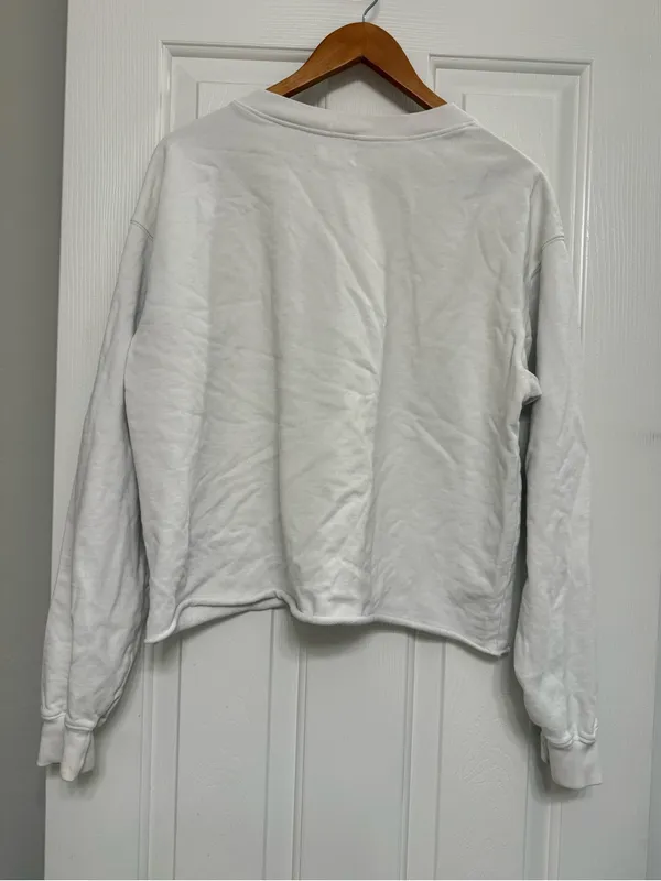 Bandier White Cropped Varsity Logo Crewneck Sweatshirt Small - Image 2