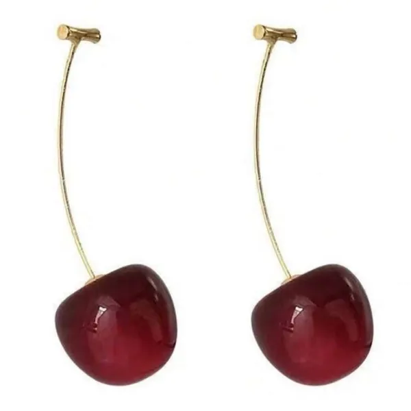 Elegant Red Cherry Drop Earrings - Image 3