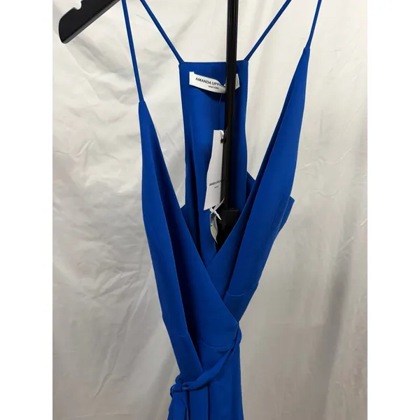 Amanda‎ Uprichard NEW $189 Women's Cobalt Blue Tie Wrap Mini Dress Sz Large - Image 4