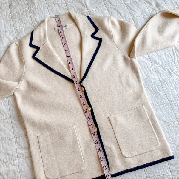J.Crew Tipped Sweater Blazer Ivory White XS Button Cardigan Sweater - Image 4