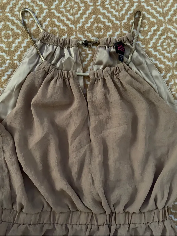 bebe Taupe Halter High-Low Dress - Image 2