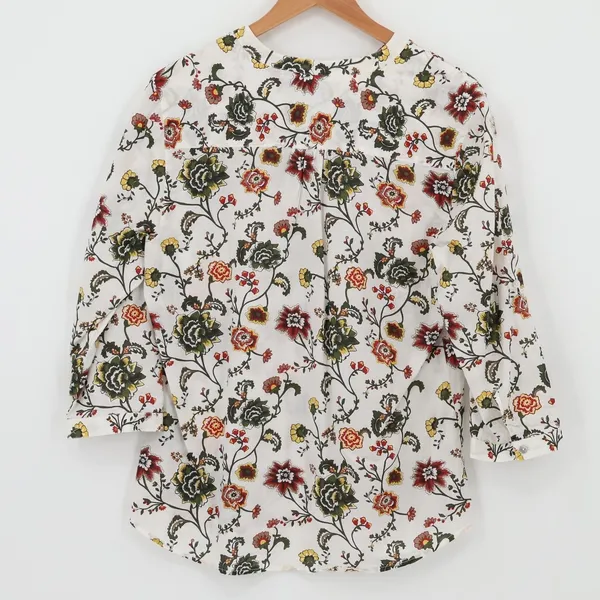 Preswick & Moore Floral Button Up‎ Blouse Womens Size M White Cotton 3/4 Sleeve - Image 2