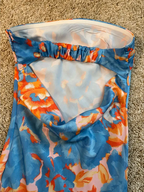 Hello Molly Orange and blue floral tube top maxi dress - Image 5