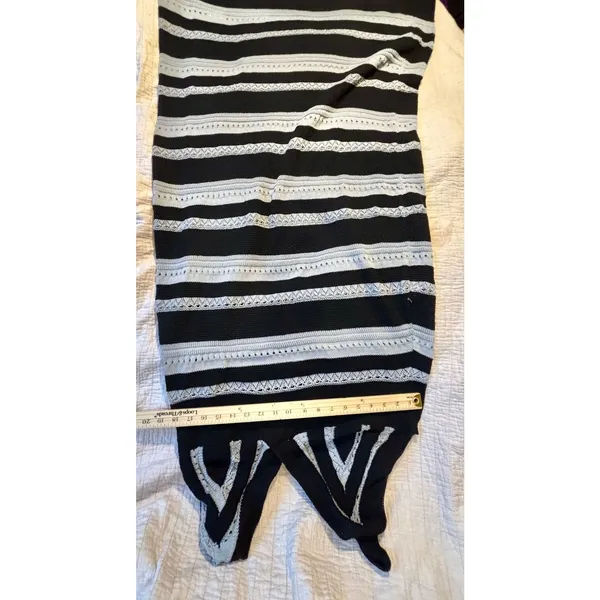 Black and White Striped Knit V-Neck Sleeveless Maxi Dress Boho Beach Coverup - Image 4