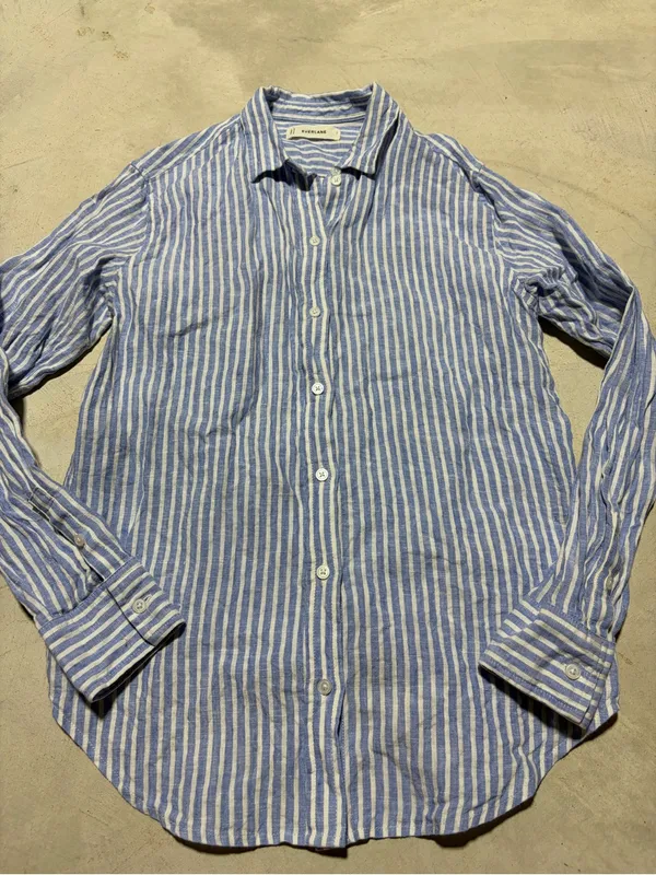 Everlane Striped Blue & White European flax Linen Button-Up Shirt 2 - Image 2