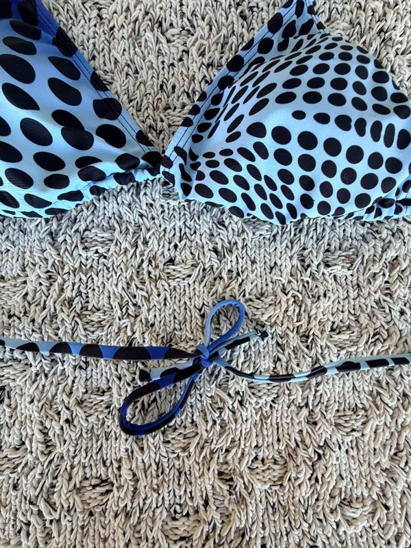 Amazon Blue and Black Polka Dot Ombre Bikini Top | Size Large - Image 2