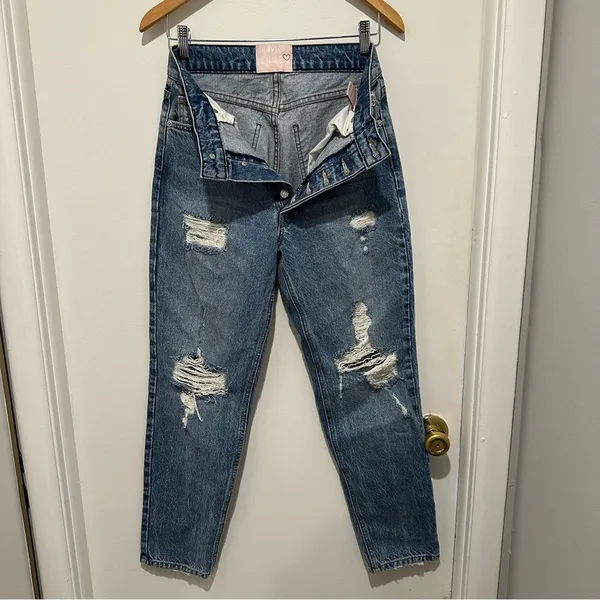 Revice High Rise‎ Distressed Straight Leg Button Up Jeans Women's 27 - Image 2