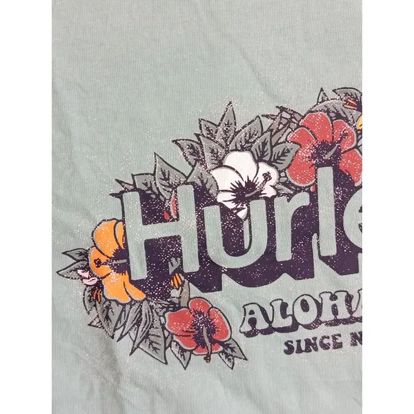 Women's Hurley Aloha Vibes Graphic T-Shirt - Size Large (L) Mint Green - Floral - Image 5