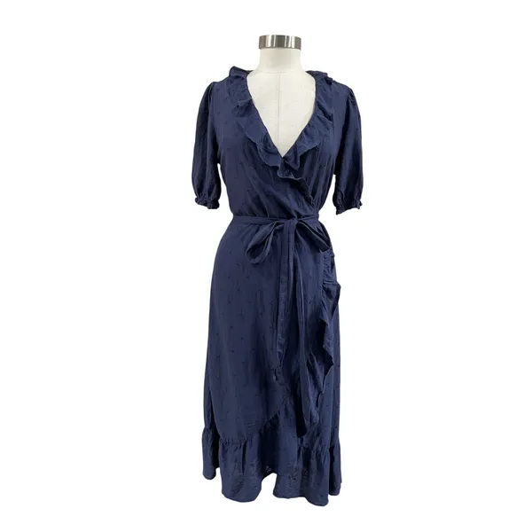 Old Navy Wrap Midi‎ Dress Blue Casual Tie Waist Short Sleeve Size M Women - Image 2
