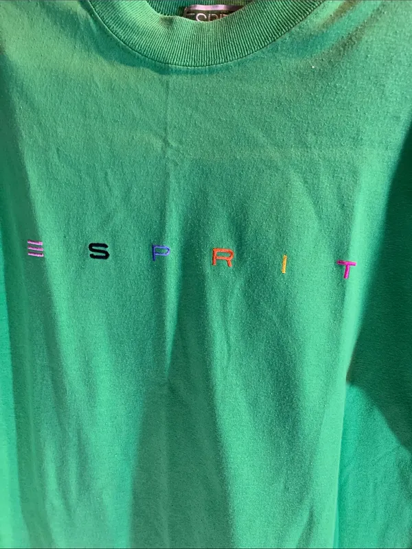 Vintage Esprit Lime Green Embroidered T-Shirt Size OS Teen - Image 2