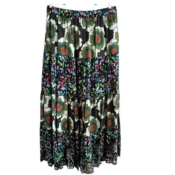 Anthropologie Womens Floral Peasant Maxi Skirt Size L Tiered Boho Hippie Flowy - Image 2