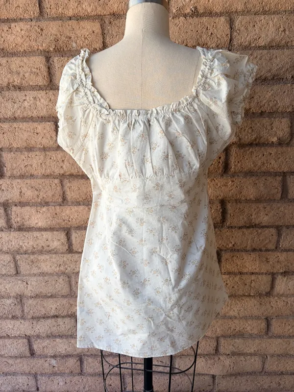 Nectar | Cream Floral Puff Sleeve Button Front Mini Dress | L - Image 10