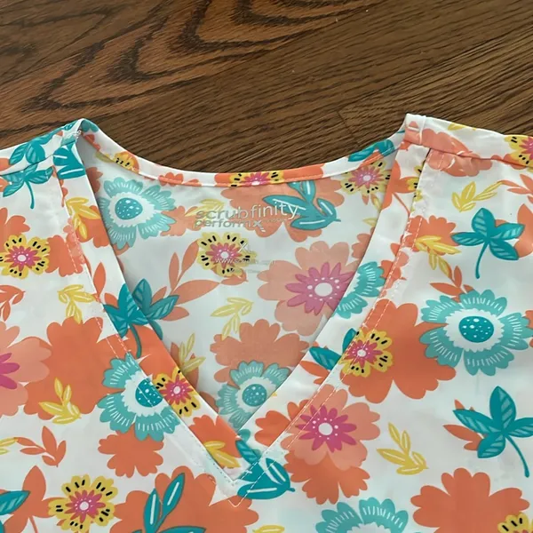Scrubs short sleeve lightweight flower pattern Orange Size XL - Image 2