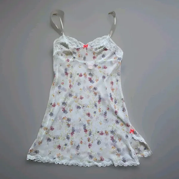 Victoria’s Secret Slip Sheer Floral Label Lace Trim Chemise Women Size Small Y2K - Image 2