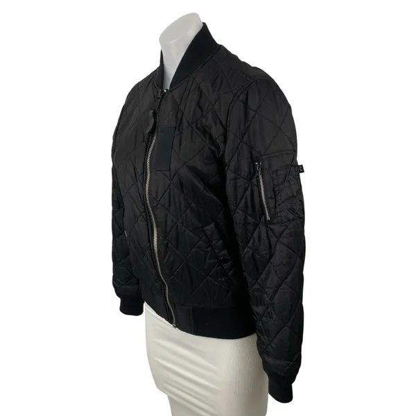 Alpha Industries MA-1 Diamond Black Quilted Long Sleeve Bomber Coat Jacket Sz S - Image 3