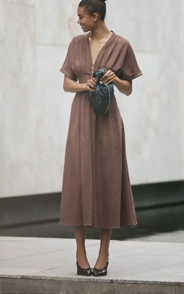 Anthropologie The Tobie Faux Suede Maxi Shirt Dress by Exquise, Size XS - Image 3