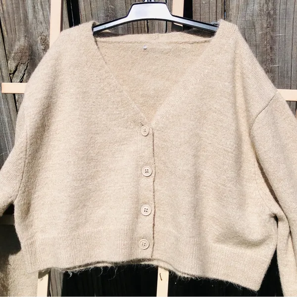 Cropped beige cardigan M Tan Size M - Image 2