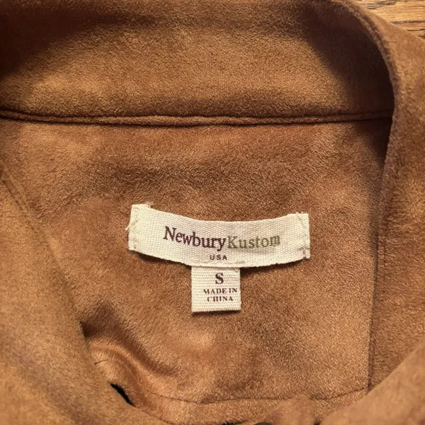 Newbury‎ Kustom Jacket Women's Size S Brown Faux Suede, short, slant zipper - Image 3
