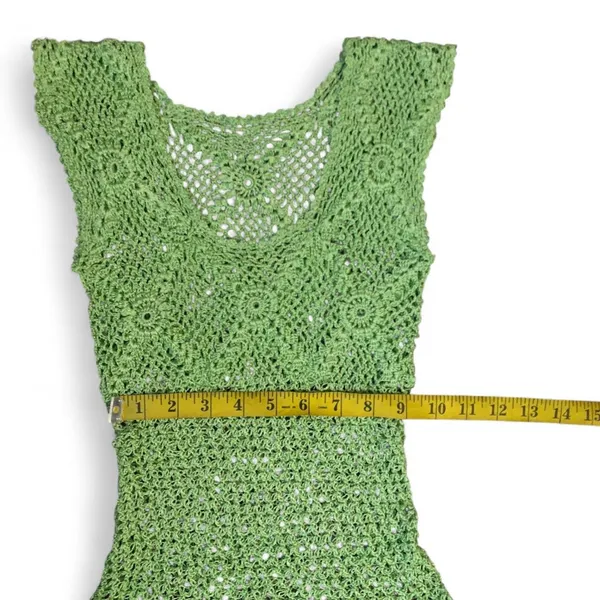 2000s Y2K Green Fairy Crotchet babydoll Tank Cami Festival Top blouse Fitted Corset Waist Stretchy Frills Boho Forest #Alternative #Hippie #Gypsy #Concert #Rave Feminine Girly Measurements in pics - Image 3