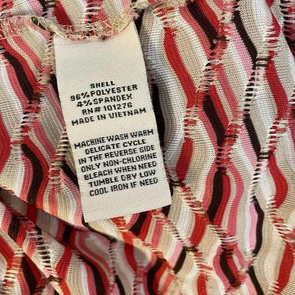 Vintage 90s Textured Wavy Maxi‎ Dress Red Pink Chevron Stretchy Retro Fall L - Image 9
