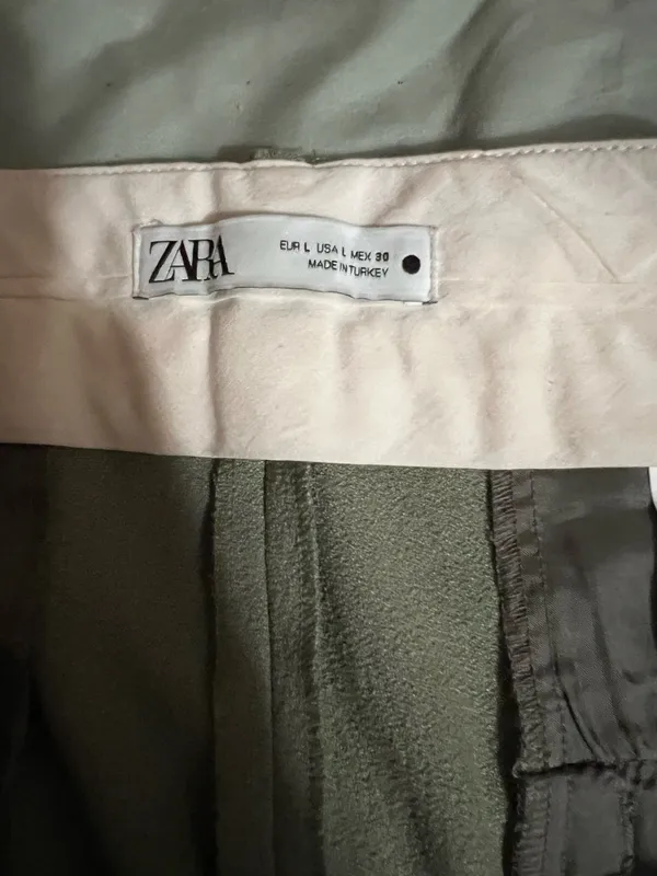 ZARA Pleated Tailored Straight Leg Pants Khaki Green - Image 3