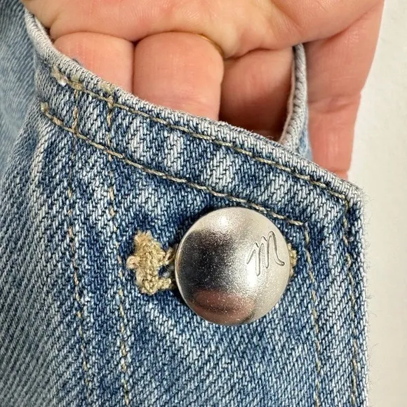 Madewell Scoopneck‎ Denim Shortalls Chambray Blue XXS Button Front Patch Pockets - Image 9