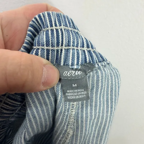 Aerie Striped Denim Drawstring‎ Shorts Light Wash Beachy Boho Coastal Cowgirl - Image 5