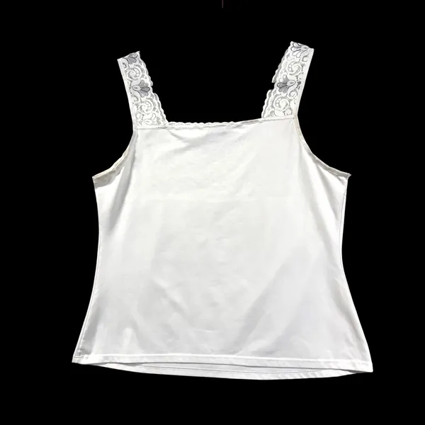 VTG Cinema Etoile L White Lace Yoke Square Neck Camisole‎ Tank Top Bridal Summer - Image 5