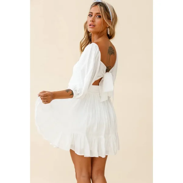 Selfie Leslie White Mini Dress Square Neck Open Back Lace Up Bow NWT US XL AU 14 - Image 5