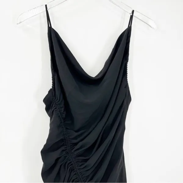 NEW Abercrombie & Fitch Satin Effect Ruched Midi Dress Women's‎ SP Black Party - Image 5