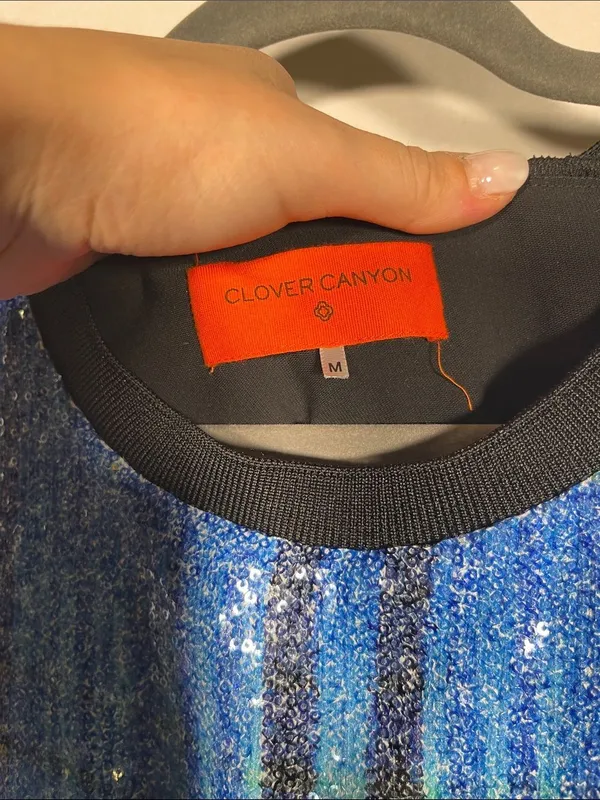 CLOVER CANYON WOMENS MULTICOLOR BLUE PINK SEQUIN BLOUSE MEDIUM - Image 2