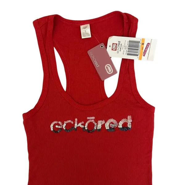 Ecko Red Y2K Ribbed Beater Sequence‎ Tank Top Size Small Red Cotton - Image 6