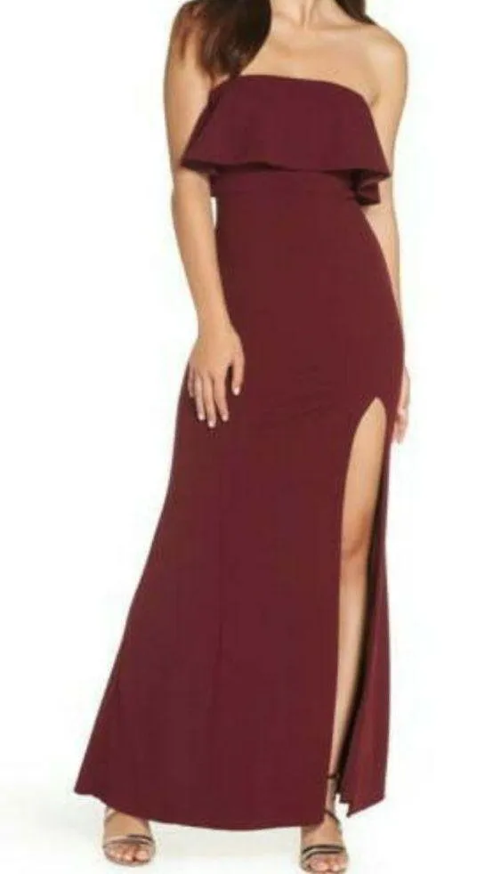 Lulu’s maxi formal gown fold over strapless thigh high slit side dress Size 10 - Image 3